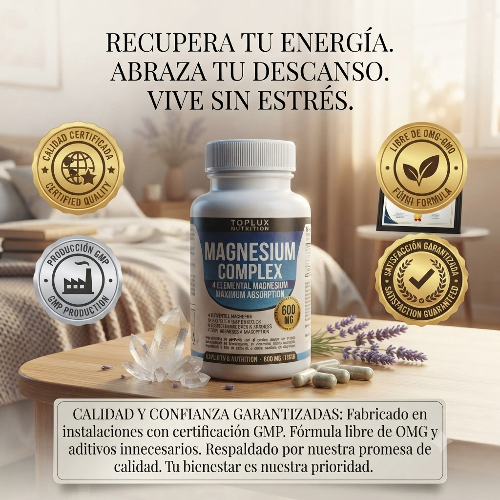 Cápsulas de Magnesio Complex 600mg Toplux - Recupera tu Energía y Descanso Profundo (60 Cápsulas)