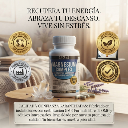 Cápsulas de Magnesio Complex 600mg Toplux - Recupera tu Energía y Descanso Profundo (60 Cápsulas)